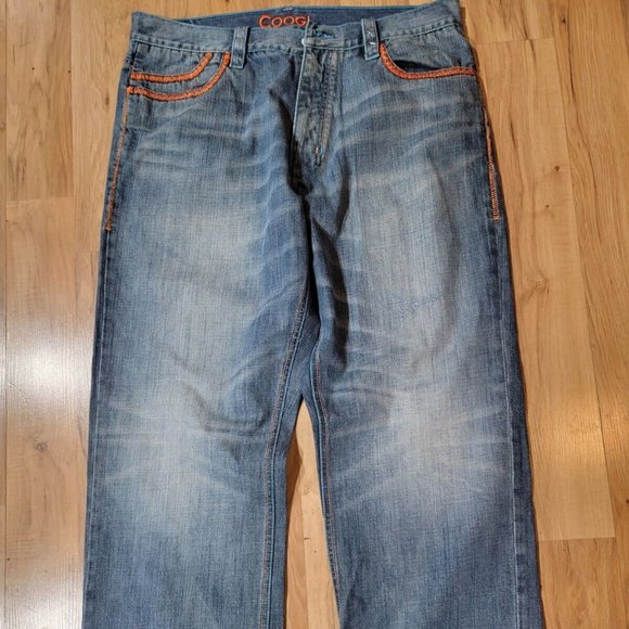 Coogi Men's Blue Denim Embroidered Pockets Straight Leg Hip Hop Jeans Size 38X33
